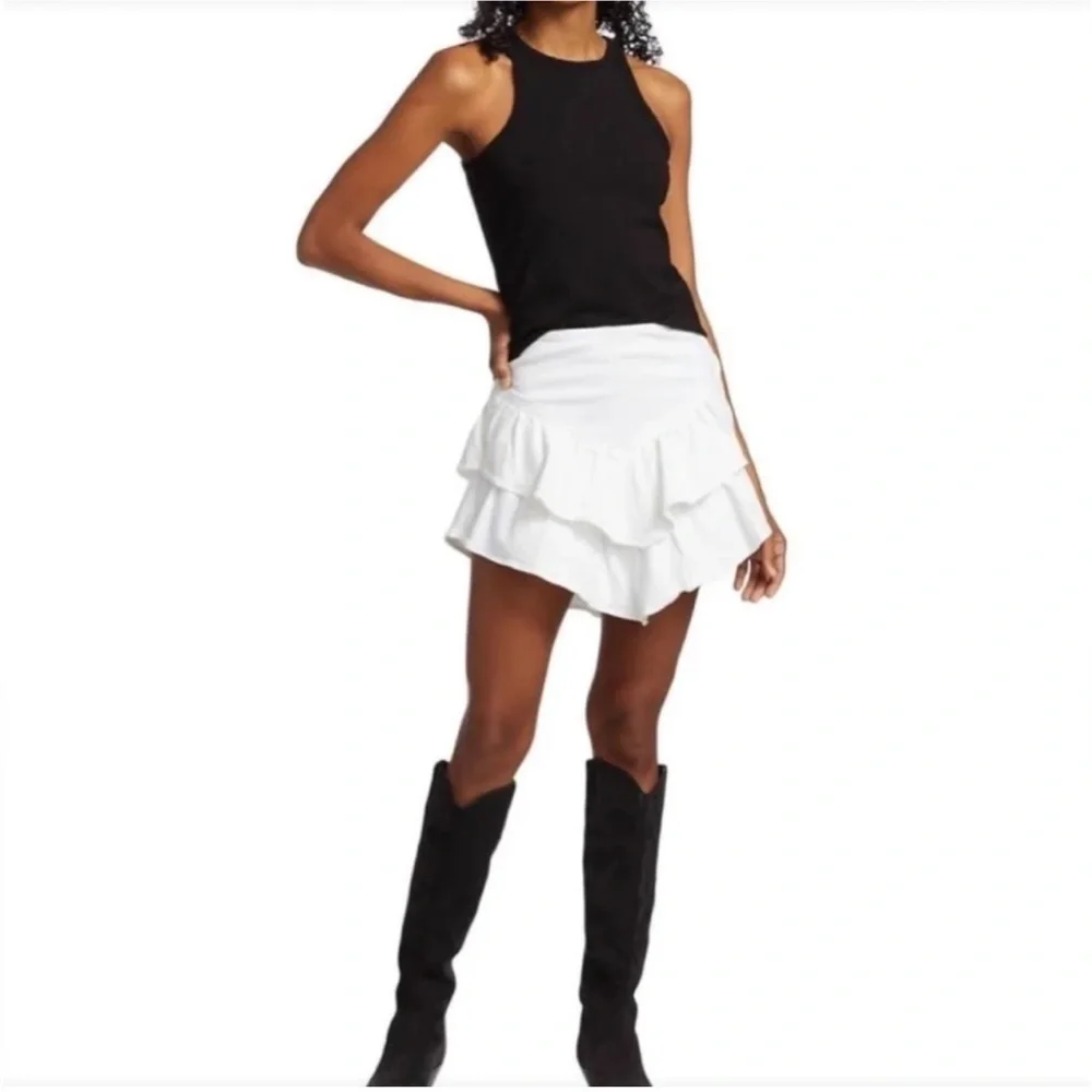 MOTHER Bright White The Ruffle Denim Mini Cowboy Preppy Skirt size 25